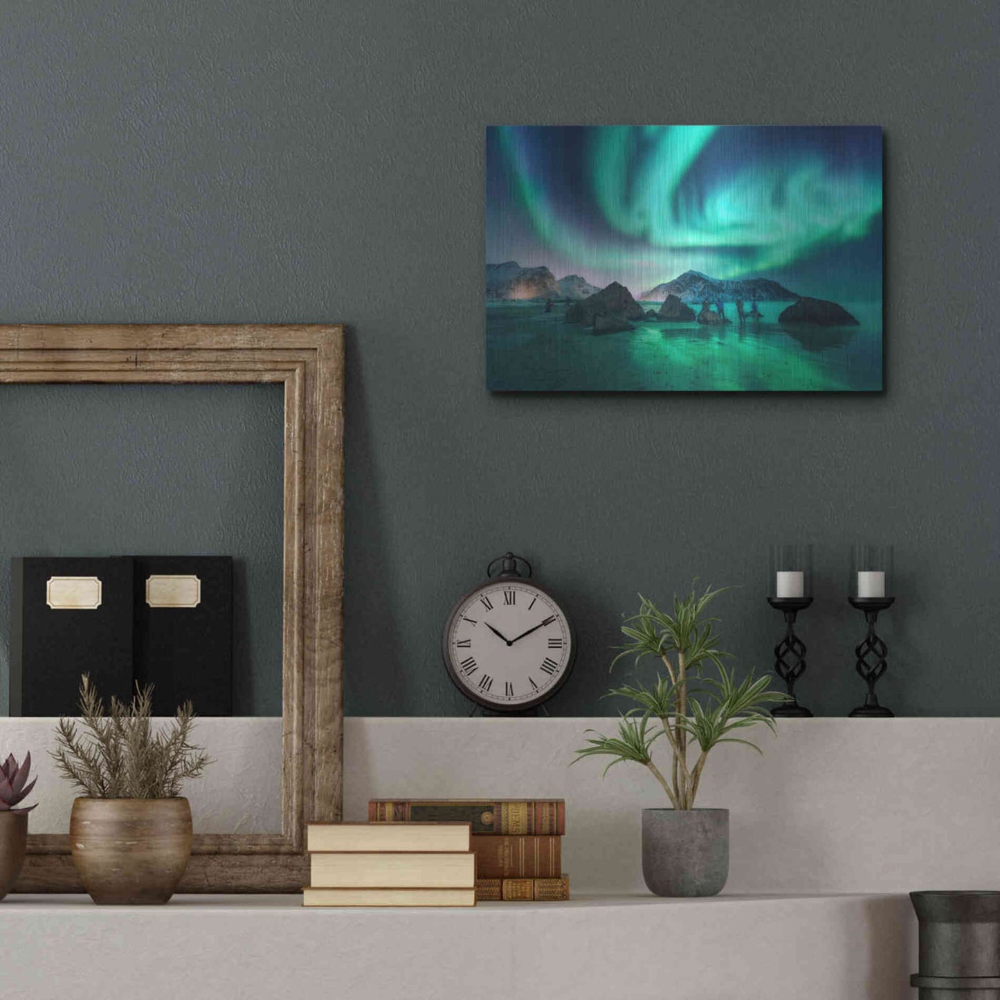 Luxe Metal Art 'Green Aurora Borealis And People' by Luxe Portfolio, Metal Wall Art,16x12