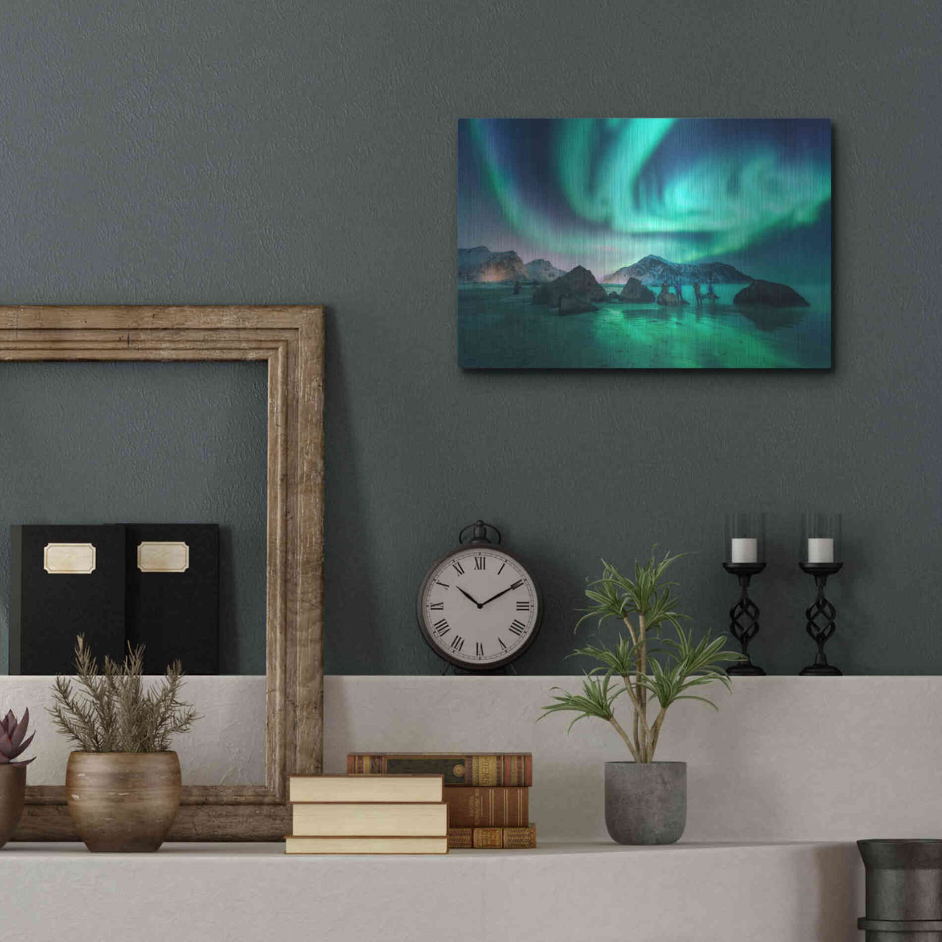 Luxe Metal Art 'Green Aurora Borealis And People' by Luxe Portfolio, Metal Wall Art,16x12
