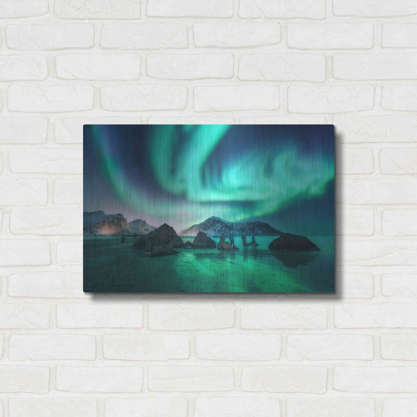 Luxe Metal Art 'Green Aurora Borealis And People' by Luxe Portfolio, Metal Wall Art,24x16