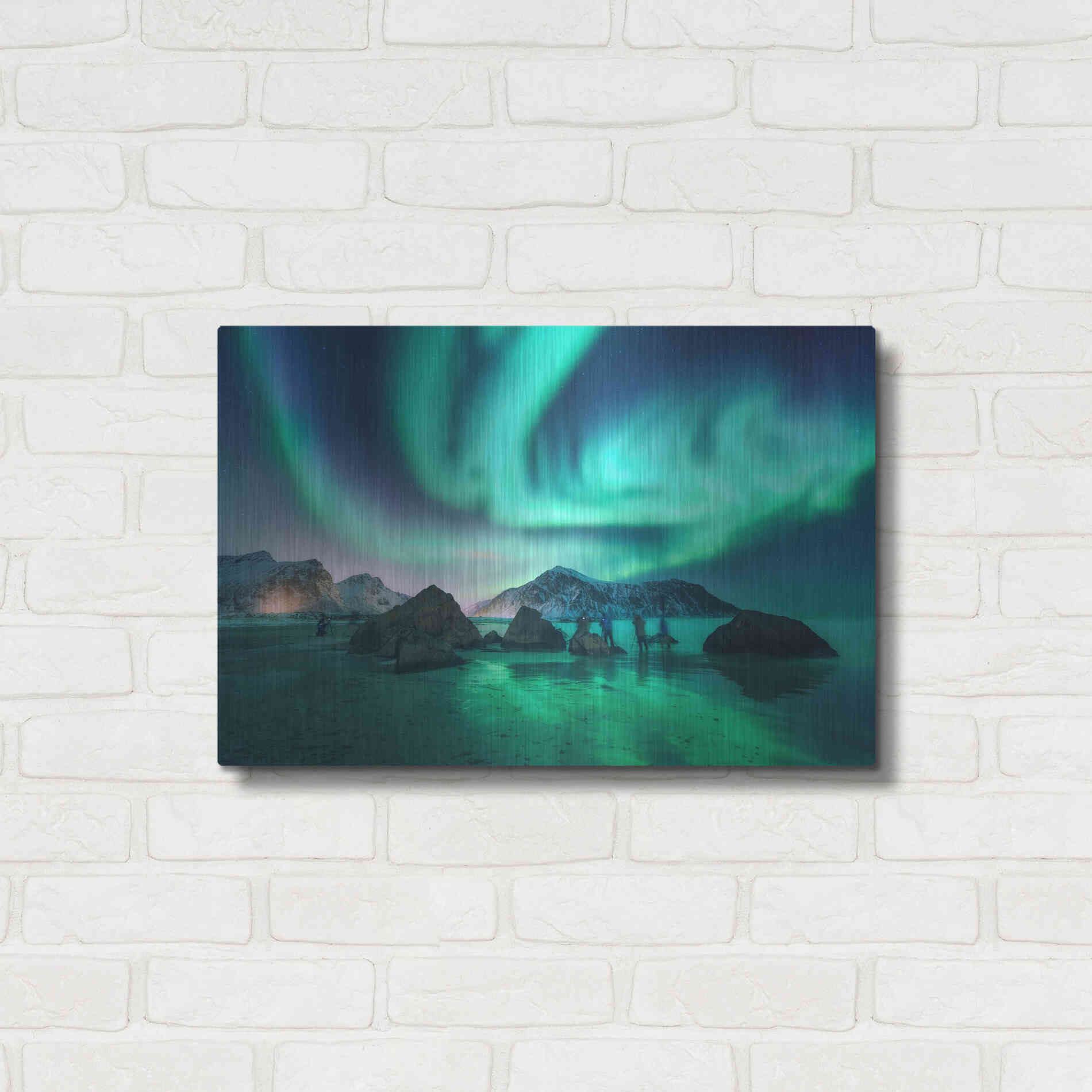 Luxe Metal Art 'Green Aurora Borealis And People' by Luxe Portfolio, Metal Wall Art,24x16