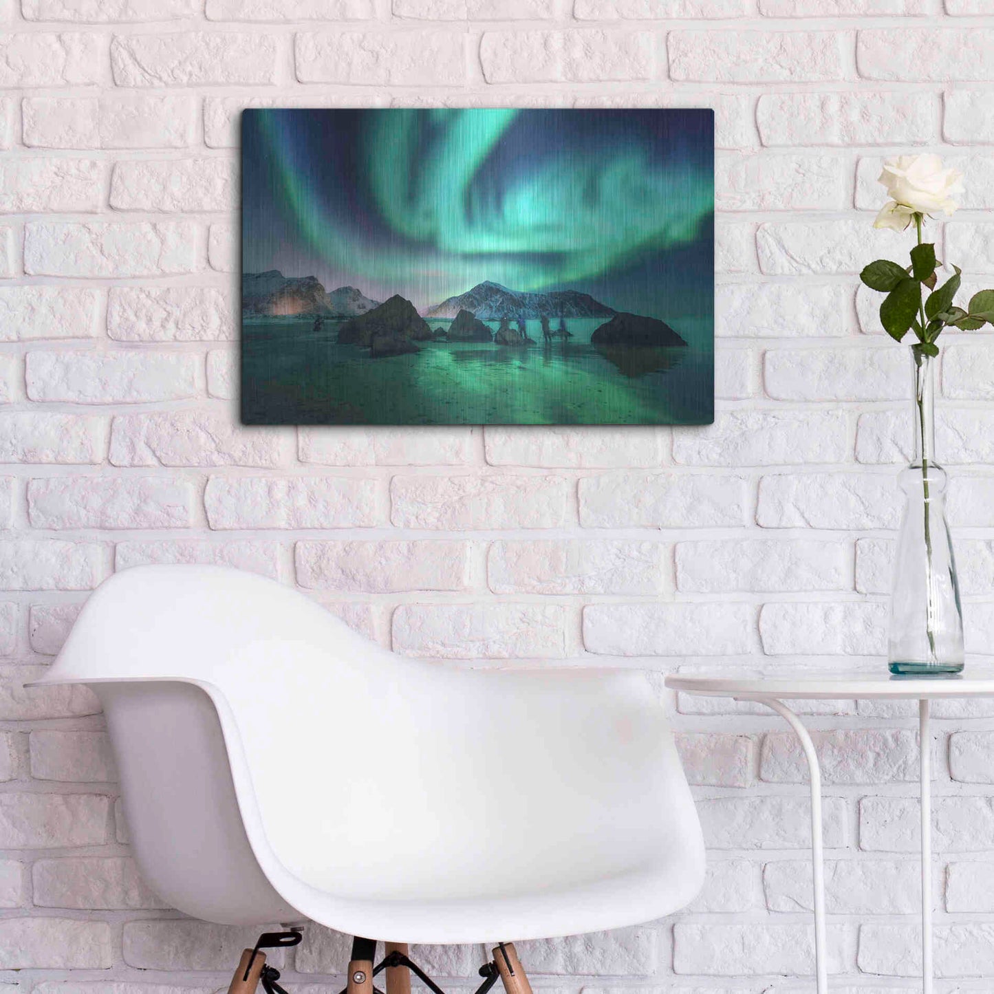 Luxe Metal Art 'Green Aurora Borealis And People' by Luxe Portfolio, Metal Wall Art,24x16
