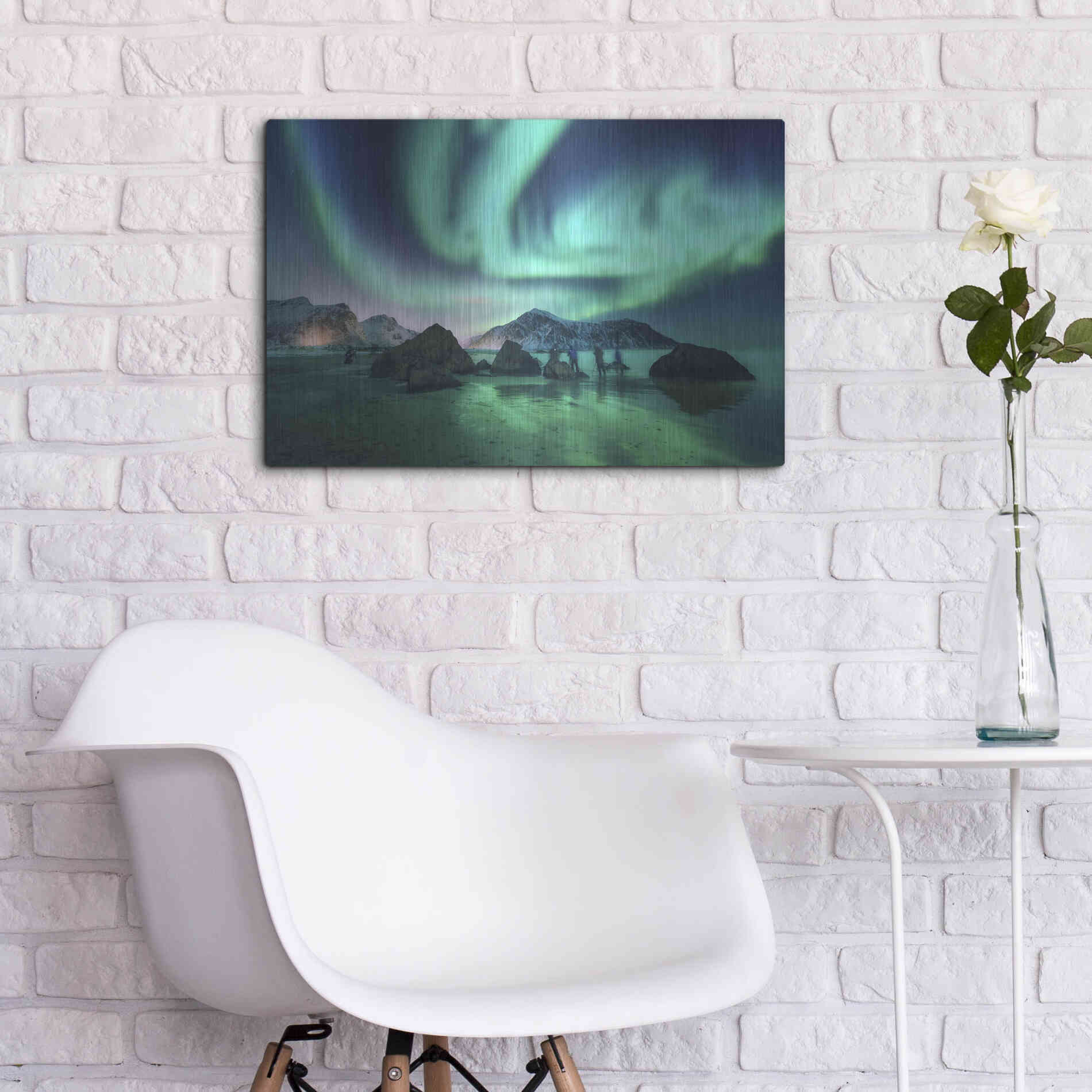 Luxe Metal Art 'Green Aurora Borealis And People' by Luxe Portfolio, Metal Wall Art,24x16