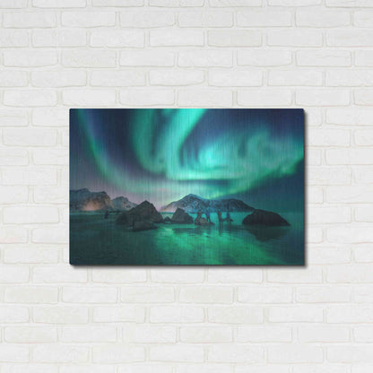 Luxe Metal Art 'Green Aurora Borealis And People' by Luxe Portfolio, Metal Wall Art,36x24