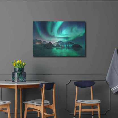 Luxe Metal Art 'Green Aurora Borealis And People' by Luxe Portfolio, Metal Wall Art,36x24