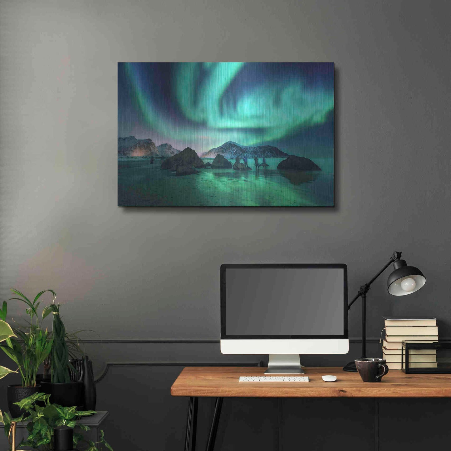 Luxe Metal Art 'Green Aurora Borealis And People' by Luxe Portfolio, Metal Wall Art,36x24