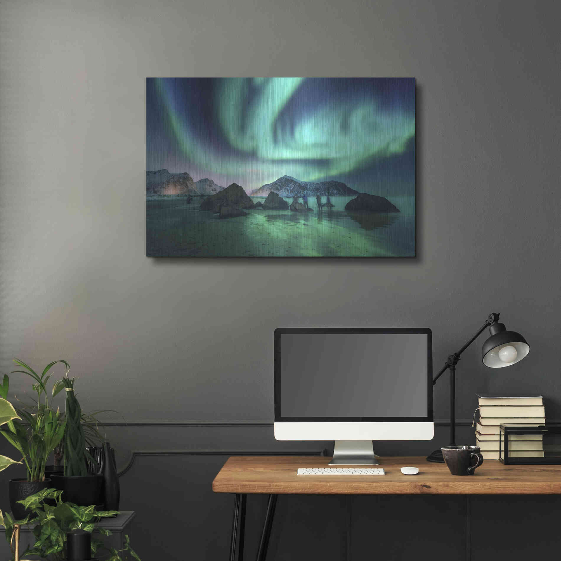 Luxe Metal Art 'Green Aurora Borealis And People' by Luxe Portfolio, Metal Wall Art,36x24