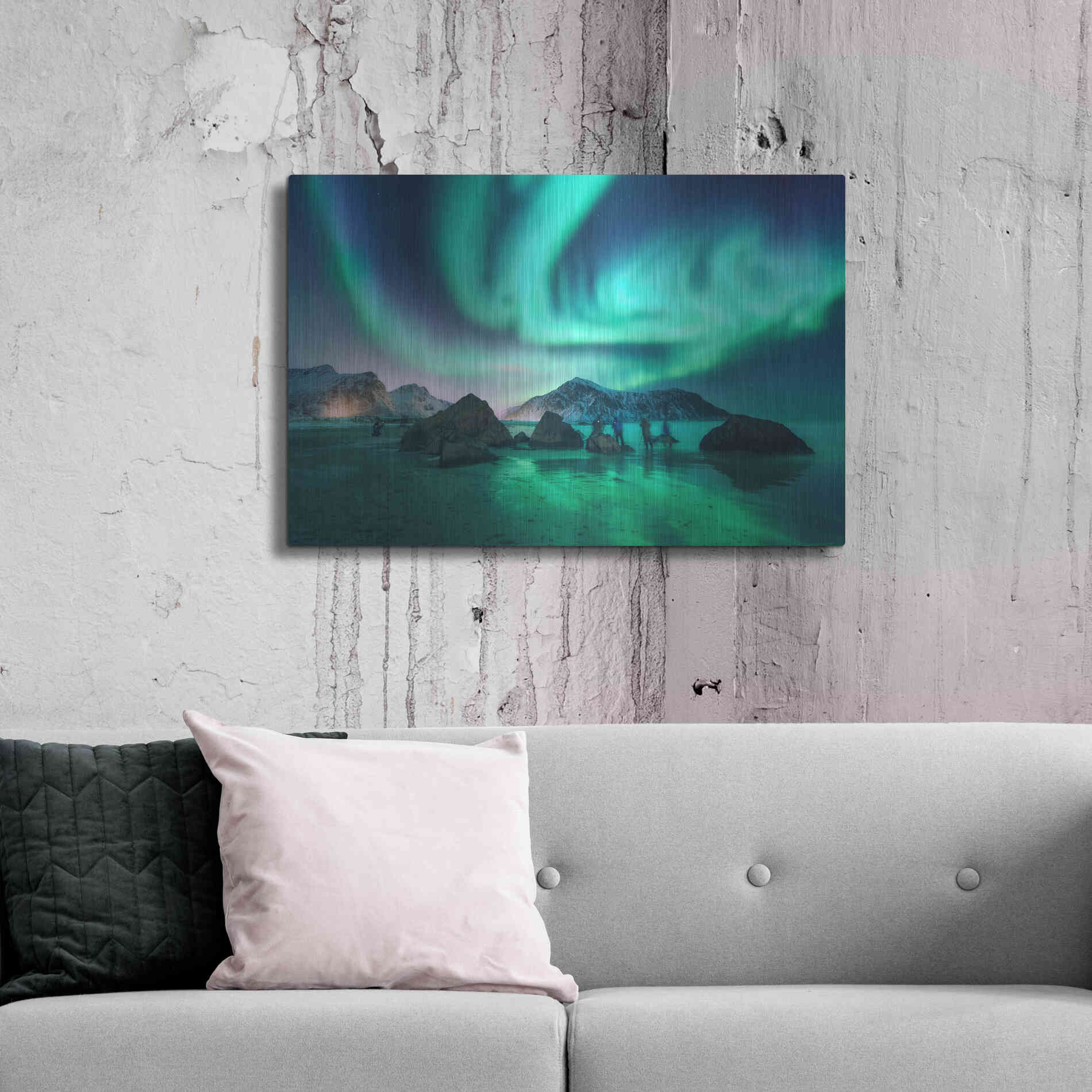 Luxe Metal Art 'Green Aurora Borealis And People' by Luxe Portfolio, Metal Wall Art,36x24