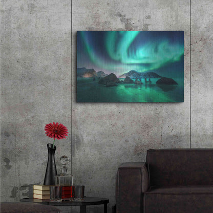 Luxe Metal Art 'Green Aurora Borealis And People' by Luxe Portfolio, Metal Wall Art,36x24