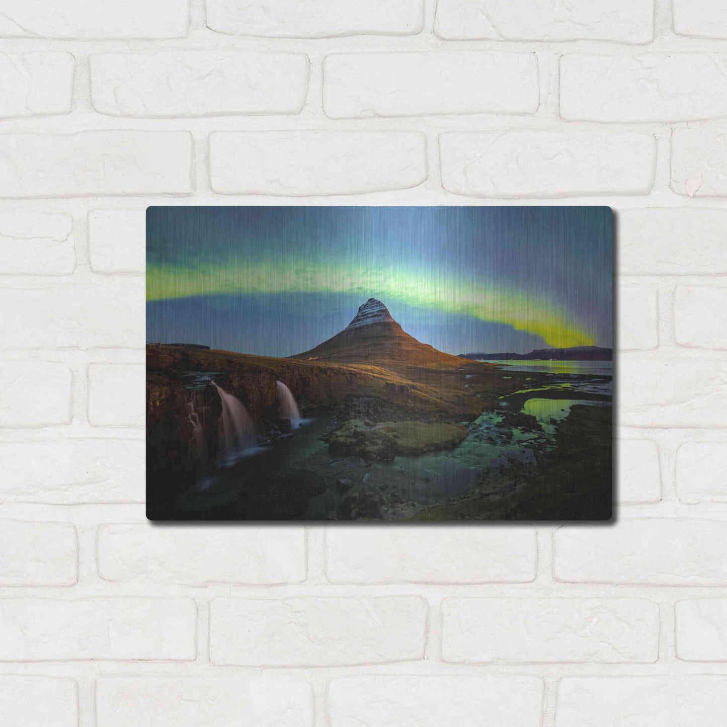 Luxe Metal Art 'Northern Light Aurora Borealis Over Kirkjufell 1' by Luxe Portfolio, Metal Wall Art,16x12