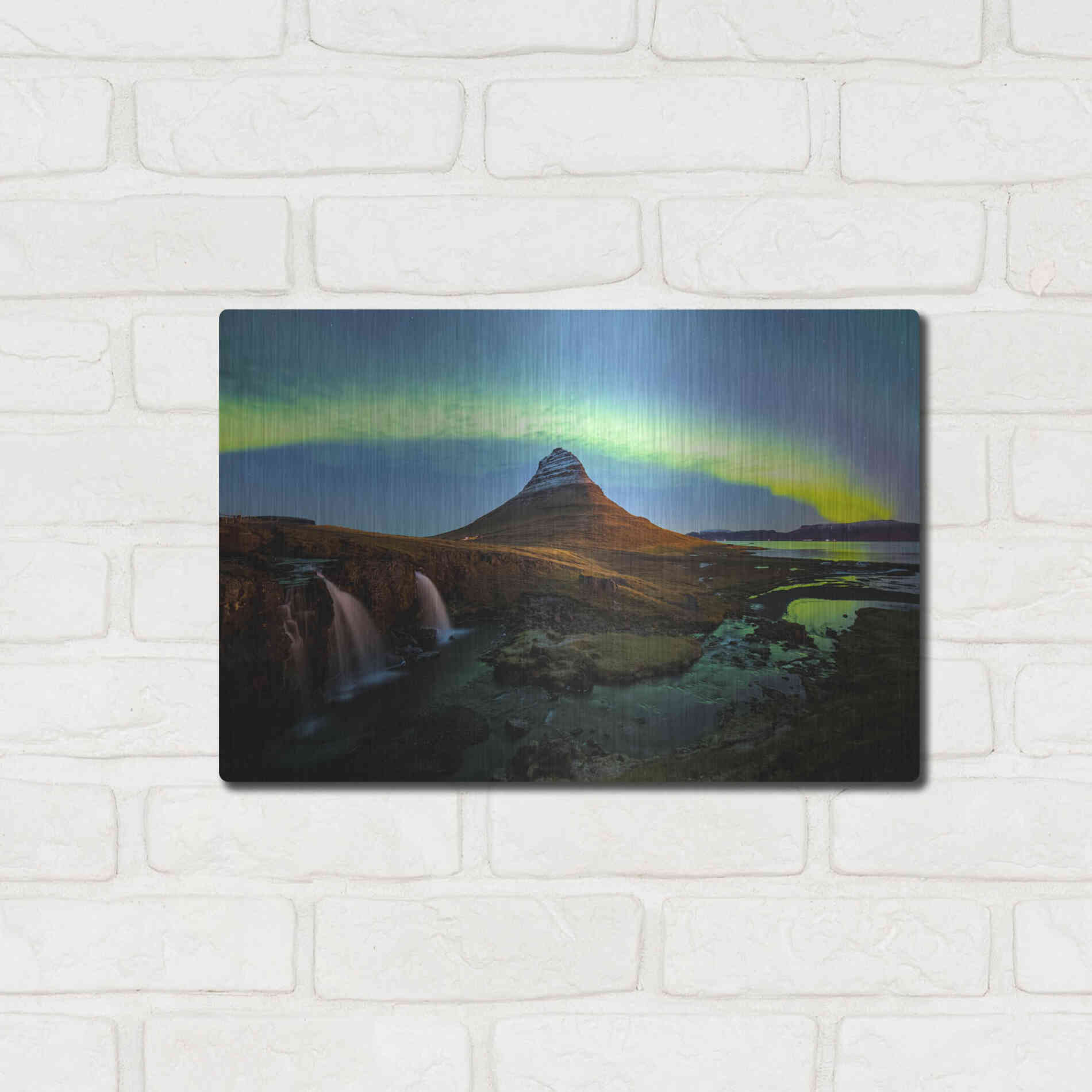 Luxe Metal Art 'Northern Light Aurora Borealis Over Kirkjufell 1' by Luxe Portfolio, Metal Wall Art,16x12