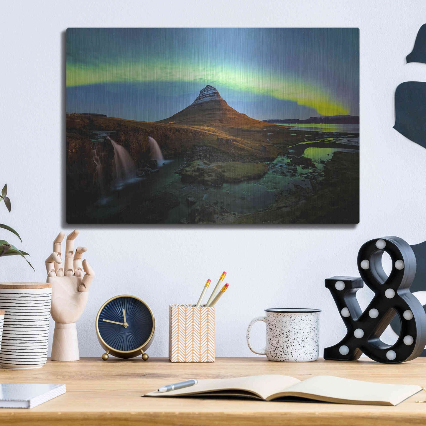 Luxe Metal Art 'Northern Light Aurora Borealis Over Kirkjufell 1' by Luxe Portfolio, Metal Wall Art,16x12