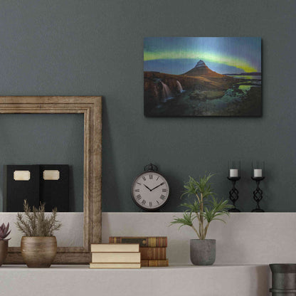Luxe Metal Art 'Northern Light Aurora Borealis Over Kirkjufell 1' by Luxe Portfolio, Metal Wall Art,16x12