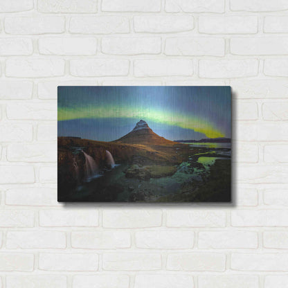 Luxe Metal Art 'Northern Light Aurora Borealis Over Kirkjufell 1' by Luxe Portfolio, Metal Wall Art,24x16