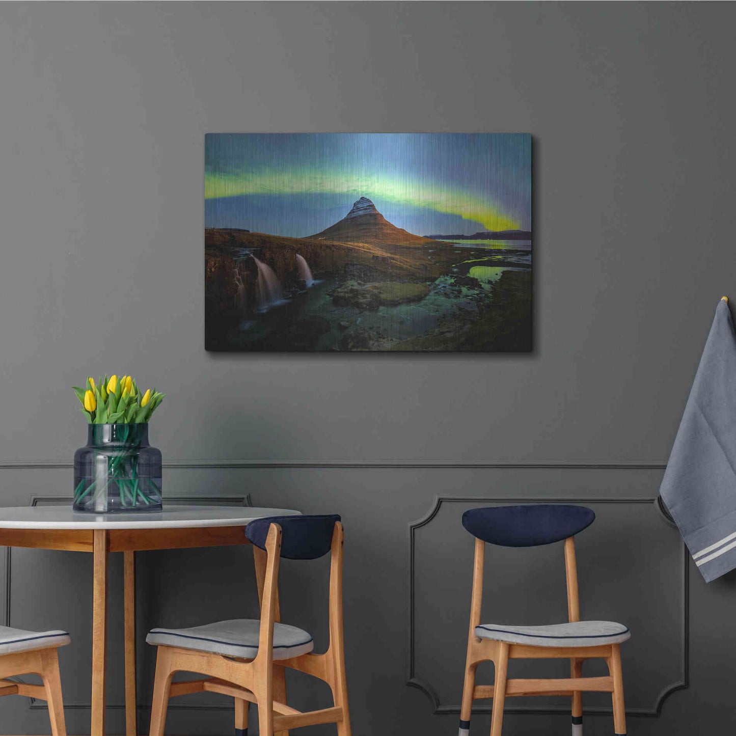 Luxe Metal Art 'Northern Light Aurora Borealis Over Kirkjufell 1' by Luxe Portfolio, Metal Wall Art,36x24