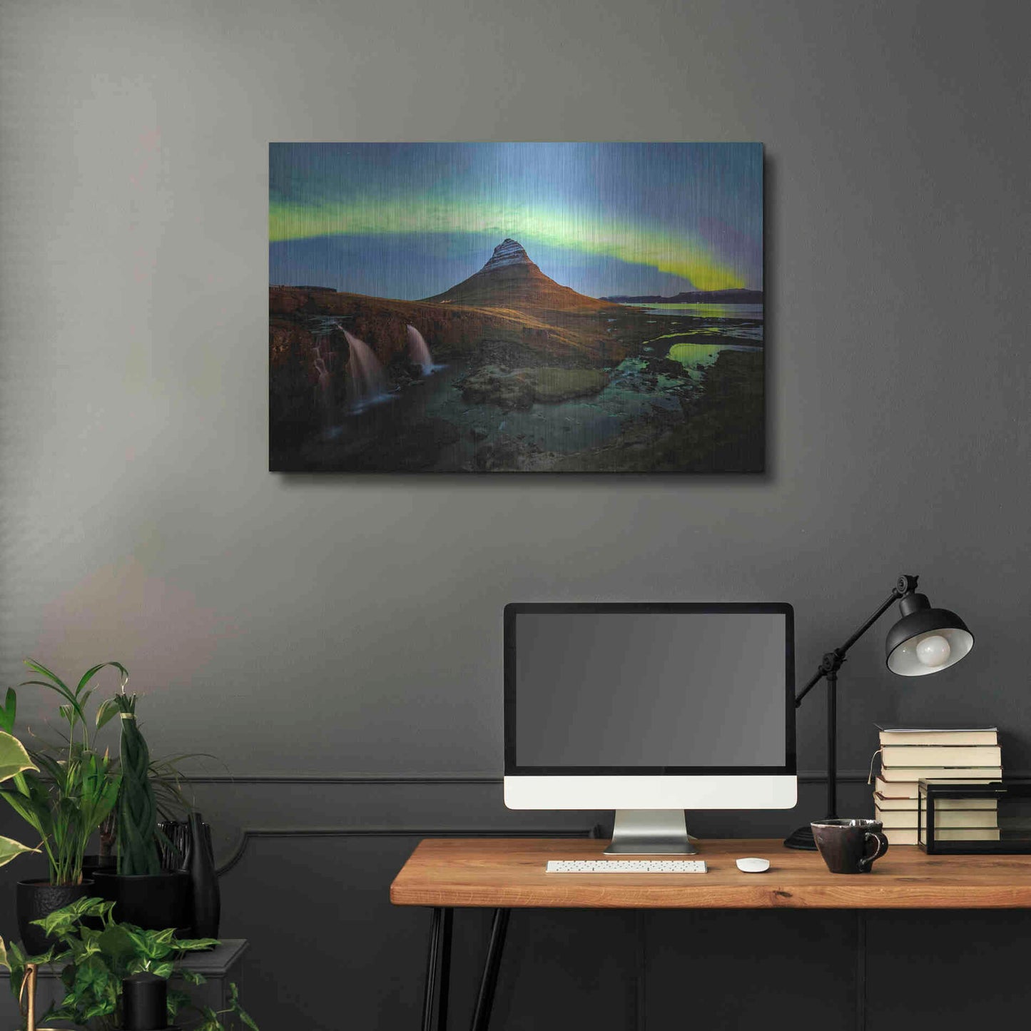 Luxe Metal Art 'Northern Light Aurora Borealis Over Kirkjufell 1' by Luxe Portfolio, Metal Wall Art,36x24