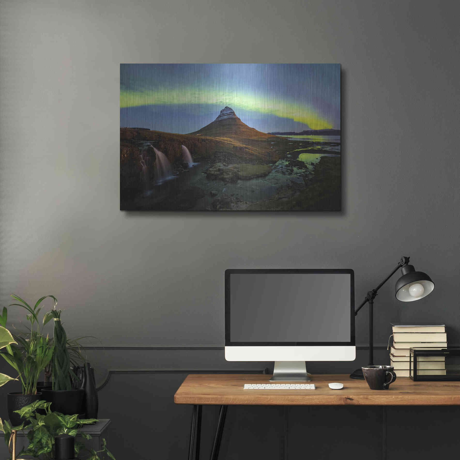 Luxe Metal Art 'Northern Light Aurora Borealis Over Kirkjufell 1' by Luxe Portfolio, Metal Wall Art,36x24