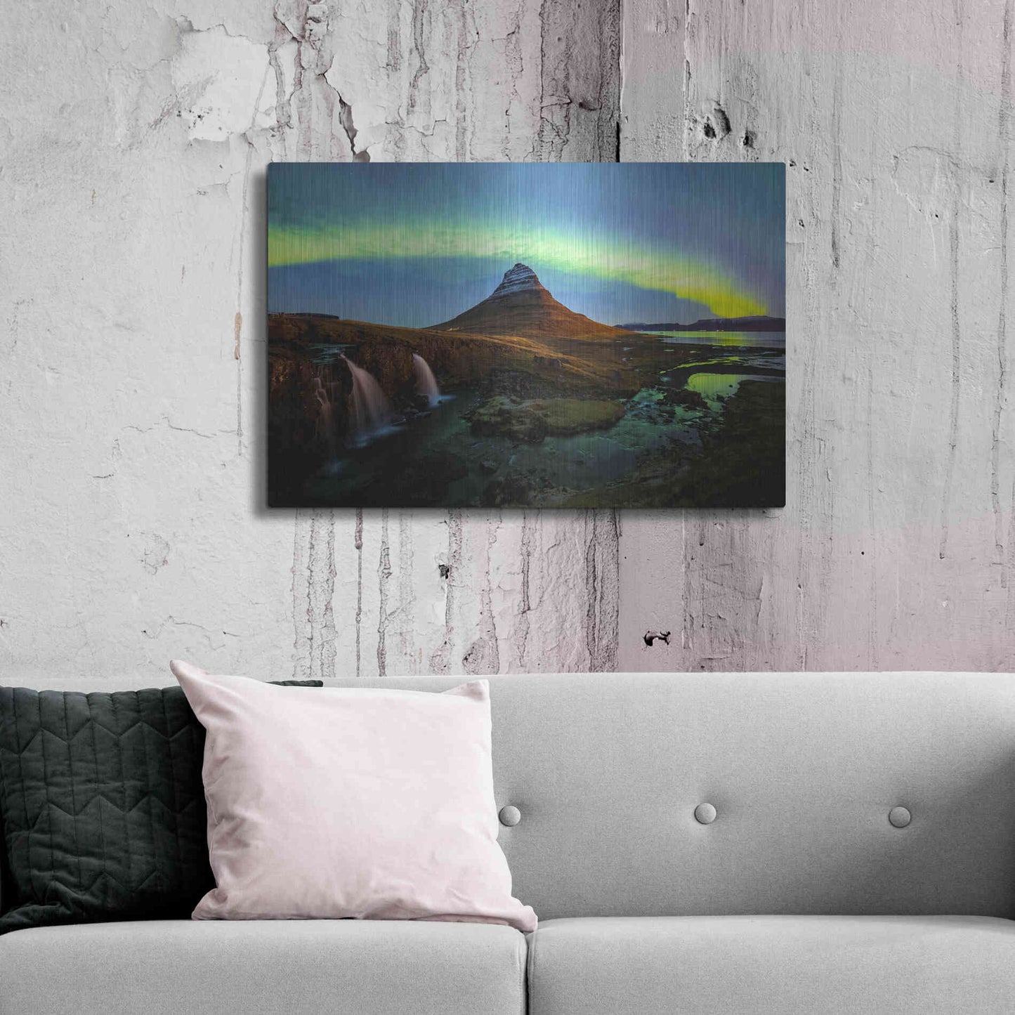 Luxe Metal Art 'Northern Light Aurora Borealis Over Kirkjufell 1' by Luxe Portfolio, Metal Wall Art,36x24