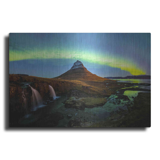 Luxe Metal Art 'Northern Light Aurora Borealis Over Kirkjufell 1' by Luxe Portfolio, Metal Wall Art