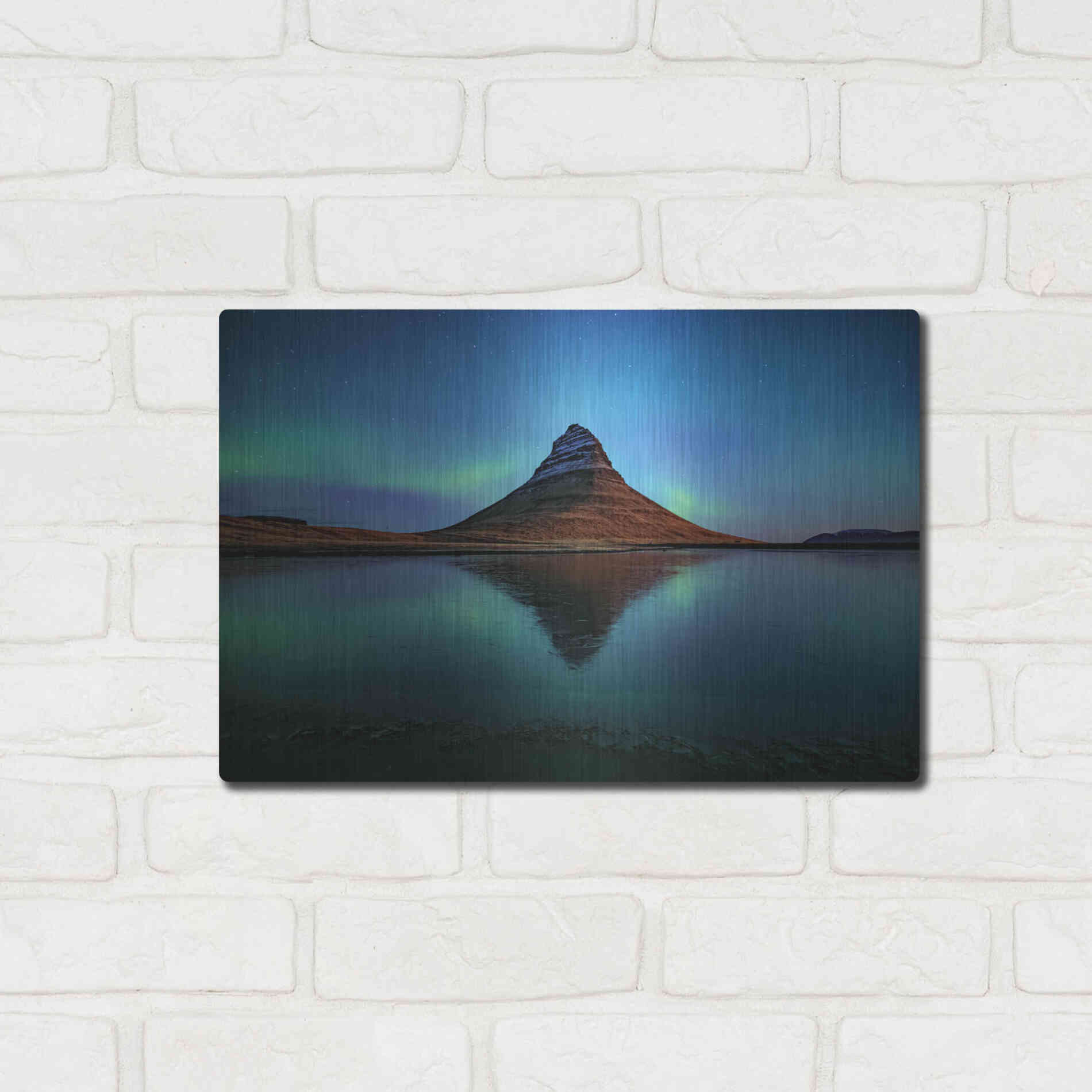 Luxe Metal Art 'Northern Light Aurora Borealis Over Kirkjufell 2' by Luxe Portfolio, Metal Wall Art,16x12