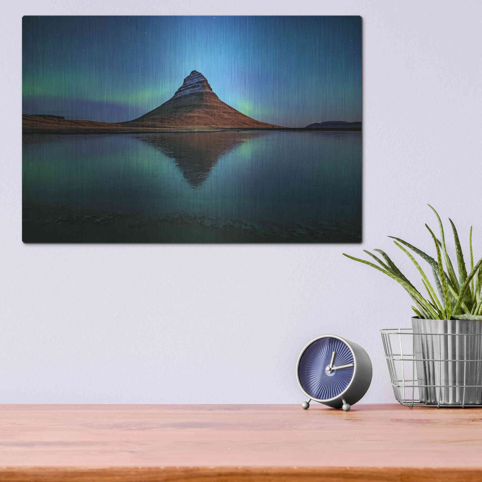Luxe Metal Art 'Northern Light Aurora Borealis Over Kirkjufell 2' by Luxe Portfolio, Metal Wall Art,16x12