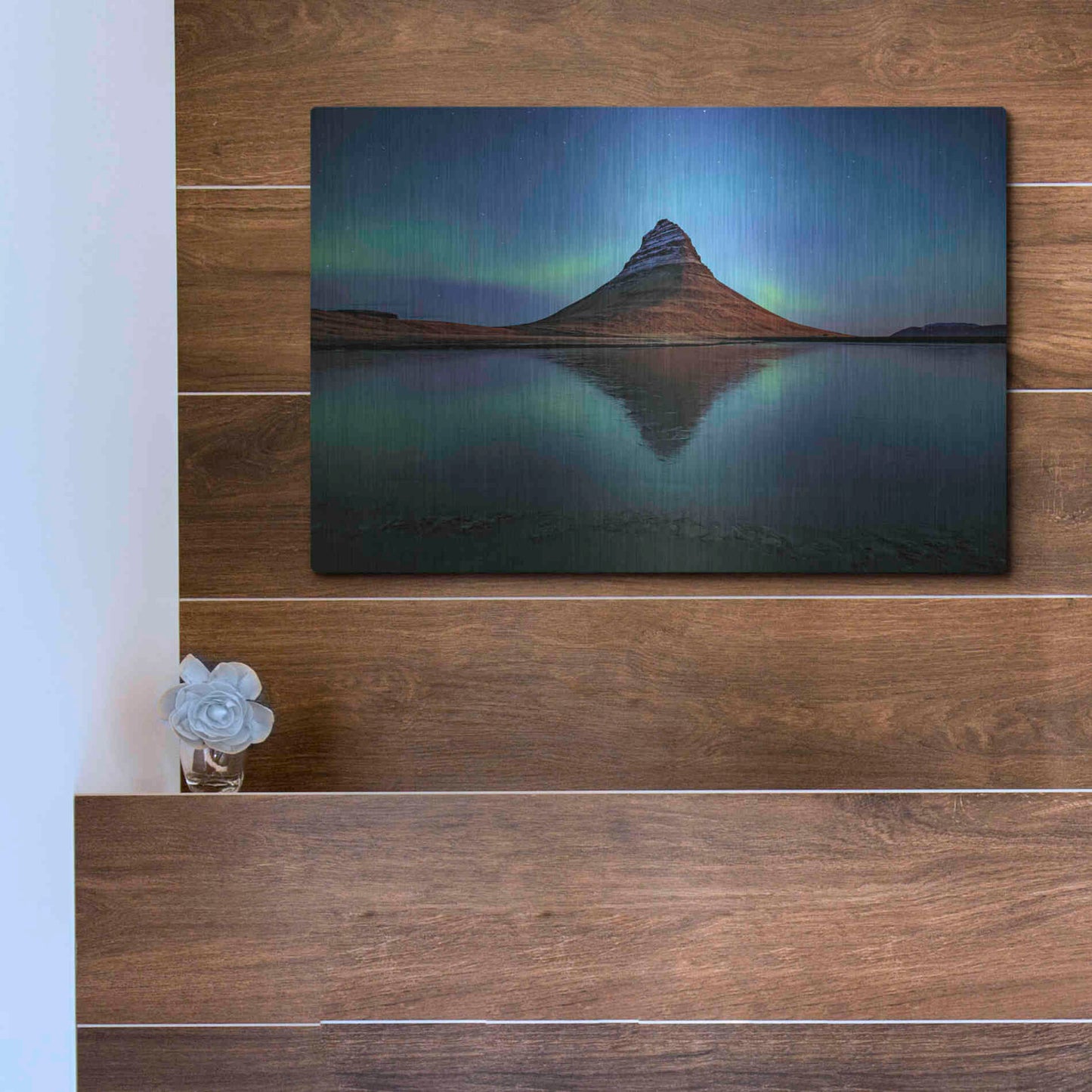 Luxe Metal Art 'Northern Light Aurora Borealis Over Kirkjufell 2' by Luxe Portfolio, Metal Wall Art,16x12