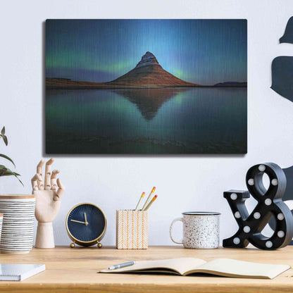 Luxe Metal Art 'Northern Light Aurora Borealis Over Kirkjufell 2' by Luxe Portfolio, Metal Wall Art,16x12