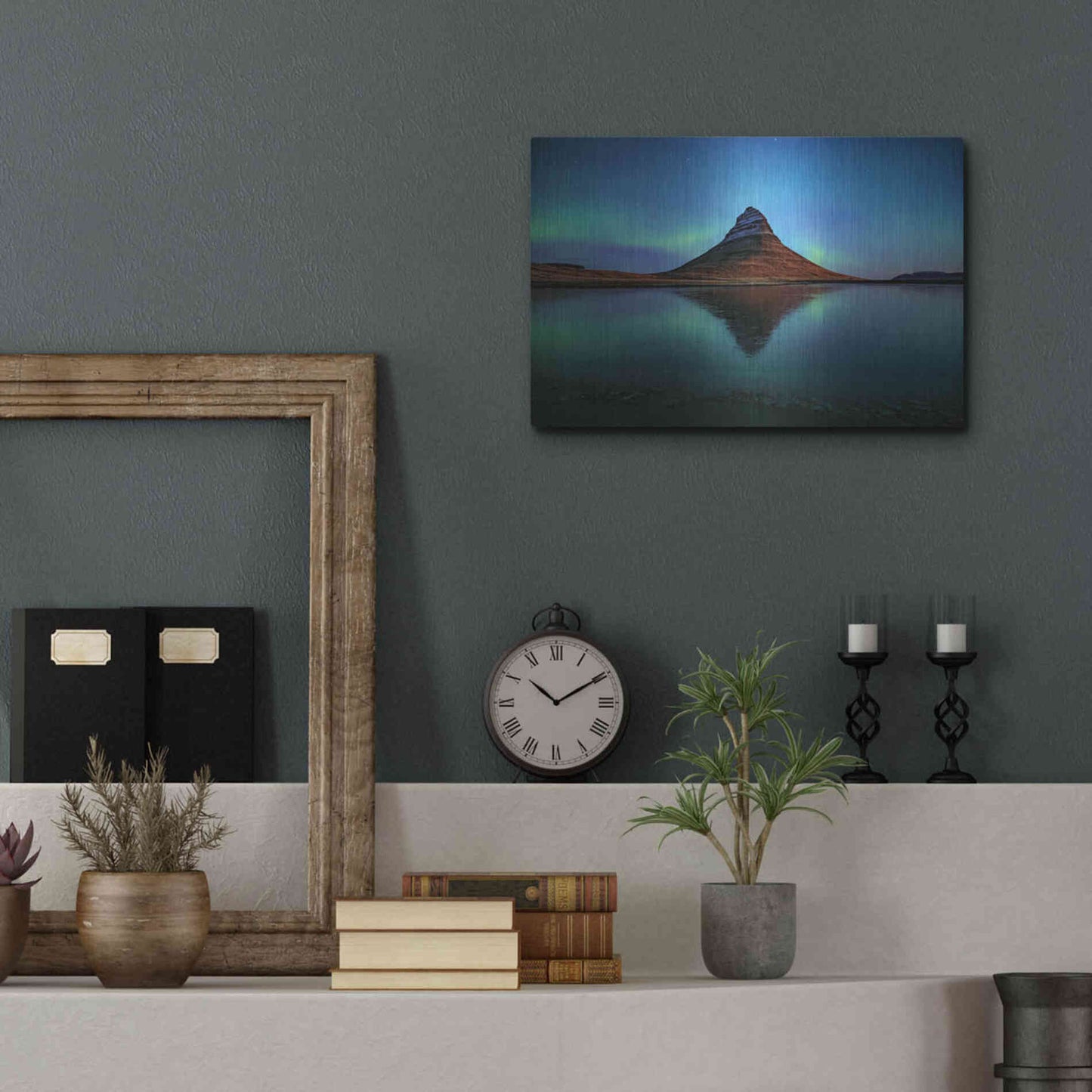 Luxe Metal Art 'Northern Light Aurora Borealis Over Kirkjufell 2' by Luxe Portfolio, Metal Wall Art,16x12