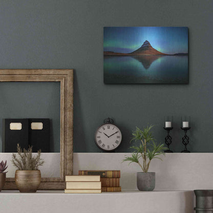 Luxe Metal Art 'Northern Light Aurora Borealis Over Kirkjufell 2' by Luxe Portfolio, Metal Wall Art,16x12