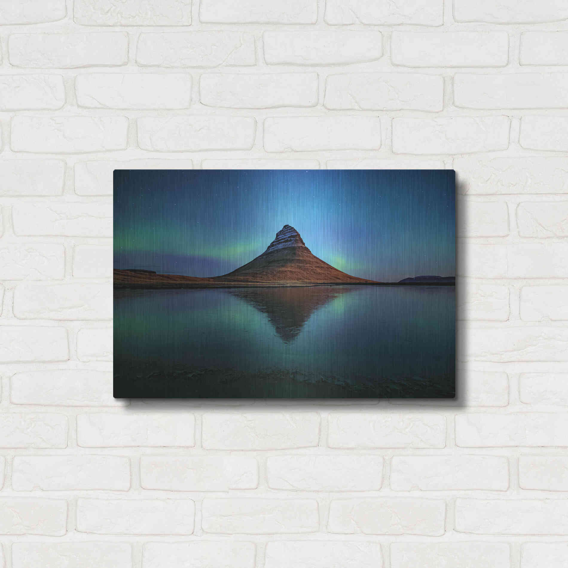 Luxe Metal Art 'Northern Light Aurora Borealis Over Kirkjufell 2' by Luxe Portfolio, Metal Wall Art,24x16
