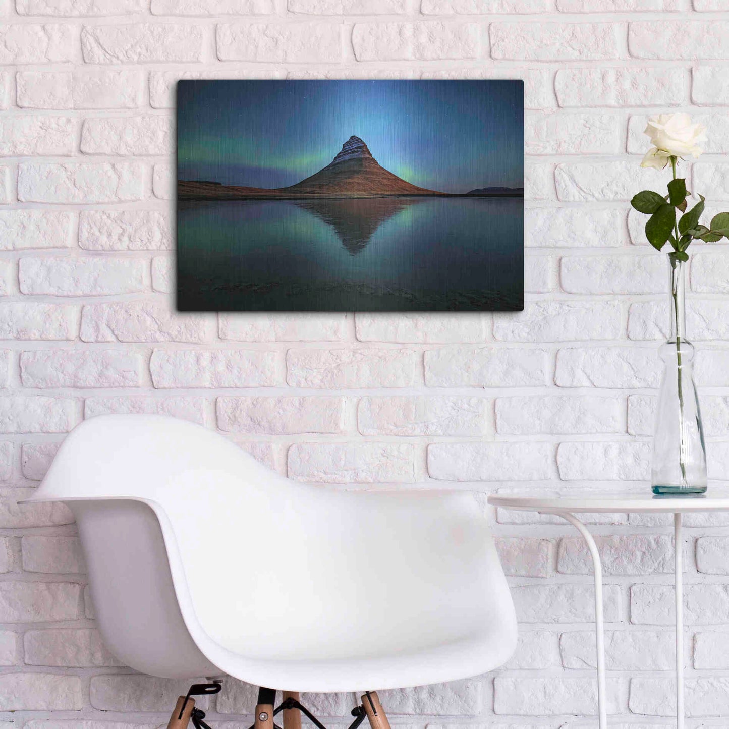 Luxe Metal Art 'Northern Light Aurora Borealis Over Kirkjufell 2' by Luxe Portfolio, Metal Wall Art,24x16