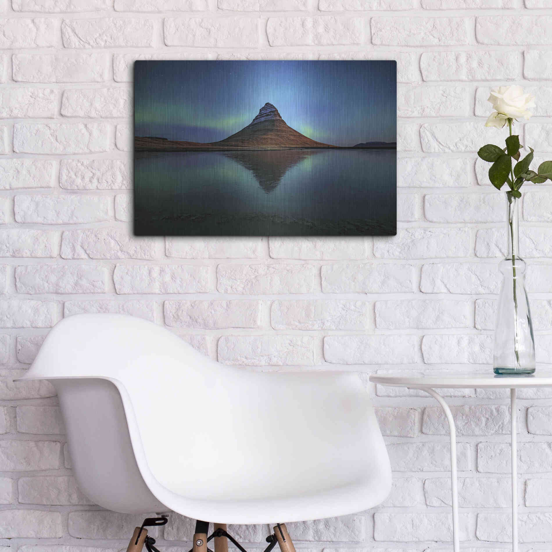 Luxe Metal Art 'Northern Light Aurora Borealis Over Kirkjufell 2' by Luxe Portfolio, Metal Wall Art,24x16