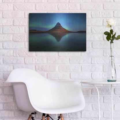 Luxe Metal Art 'Northern Light Aurora Borealis Over Kirkjufell 2' by Luxe Portfolio, Metal Wall Art,24x16