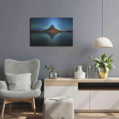 Luxe Metal Art 'Northern Light Aurora Borealis Over Kirkjufell 2' by Luxe Portfolio, Metal Wall Art,24x16