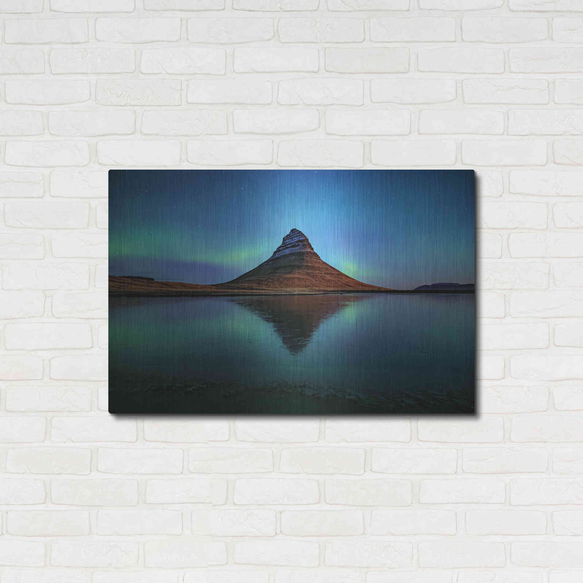 Luxe Metal Art 'Northern Light Aurora Borealis Over Kirkjufell 2' by Luxe Portfolio, Metal Wall Art,36x24
