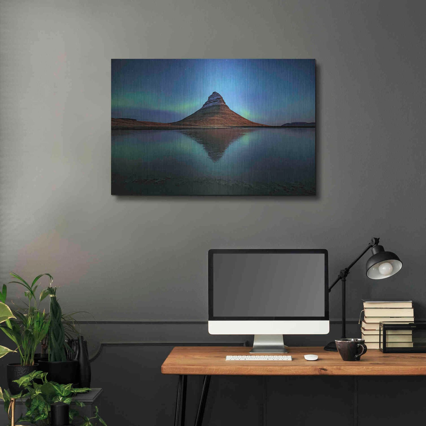 Luxe Metal Art 'Northern Light Aurora Borealis Over Kirkjufell 2' by Luxe Portfolio, Metal Wall Art,36x24