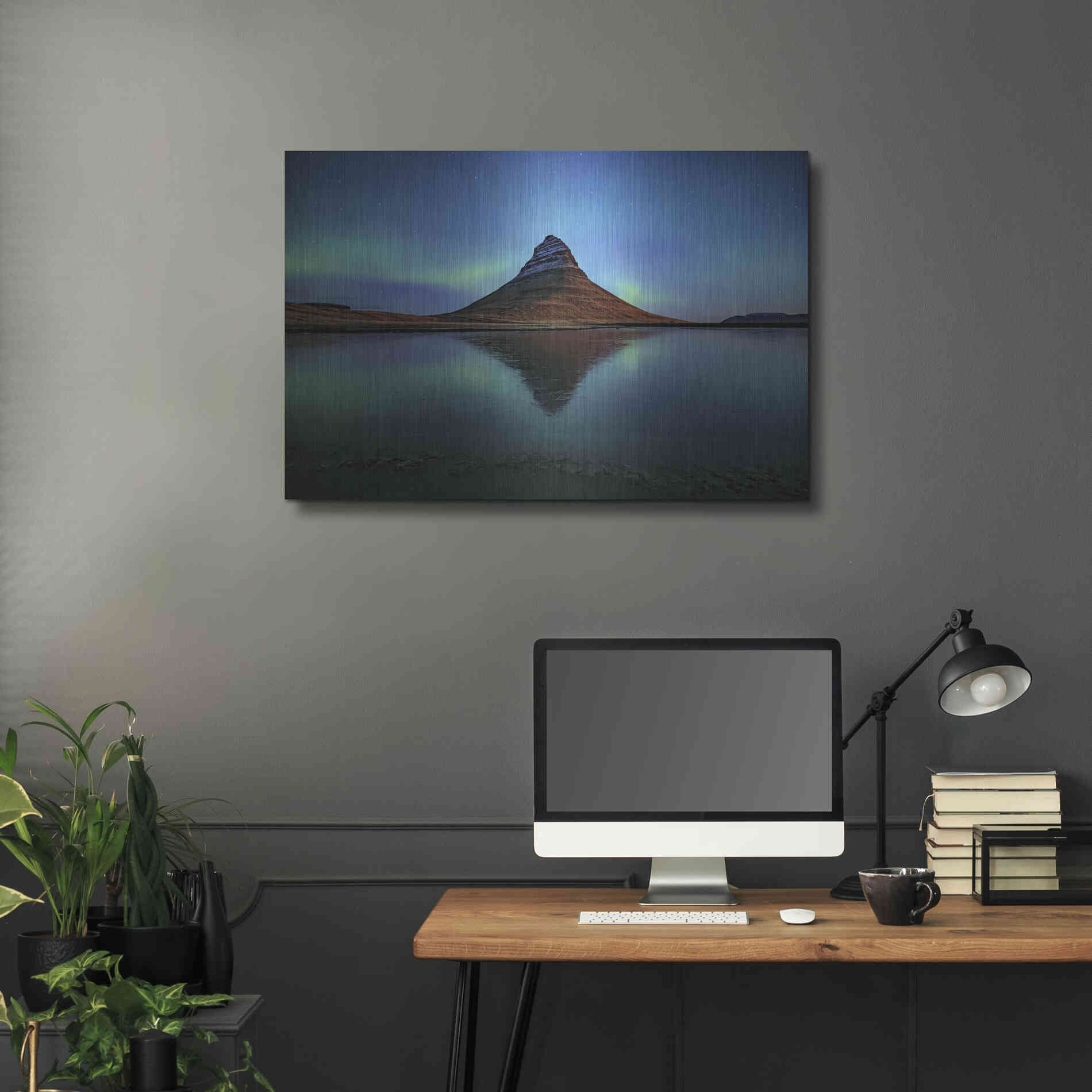 Luxe Metal Art 'Northern Light Aurora Borealis Over Kirkjufell 2' by Luxe Portfolio, Metal Wall Art,36x24