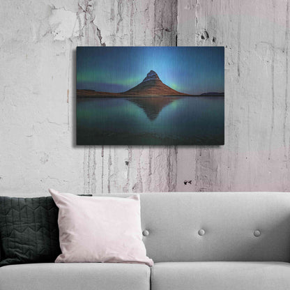 Luxe Metal Art 'Northern Light Aurora Borealis Over Kirkjufell 2' by Luxe Portfolio, Metal Wall Art,36x24