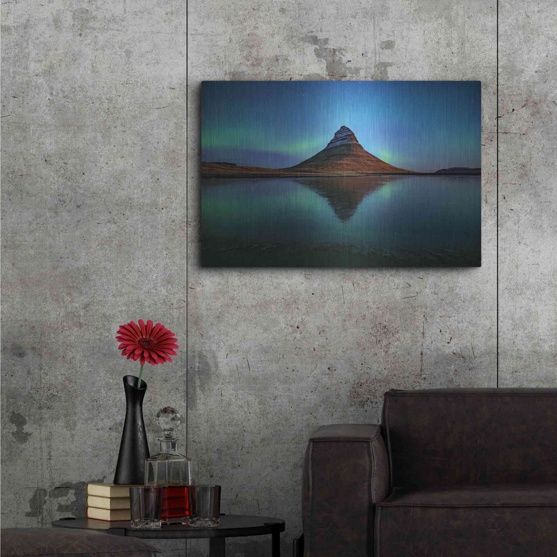 Luxe Metal Art 'Northern Light Aurora Borealis Over Kirkjufell 2' by Luxe Portfolio, Metal Wall Art,36x24