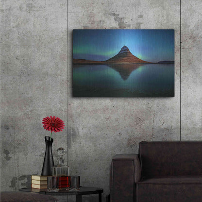 Luxe Metal Art 'Northern Light Aurora Borealis Over Kirkjufell 2' by Luxe Portfolio, Metal Wall Art,36x24