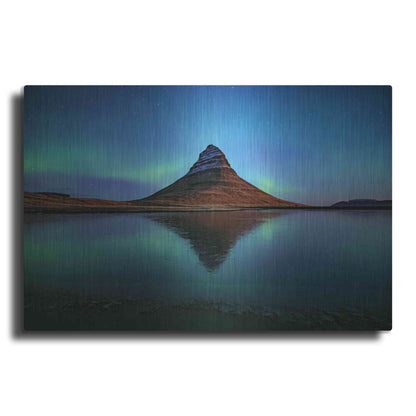 Luxe Metal Art 'Northern Light Aurora Borealis Over Kirkjufell 2' by Luxe Portfolio, Metal Wall Art