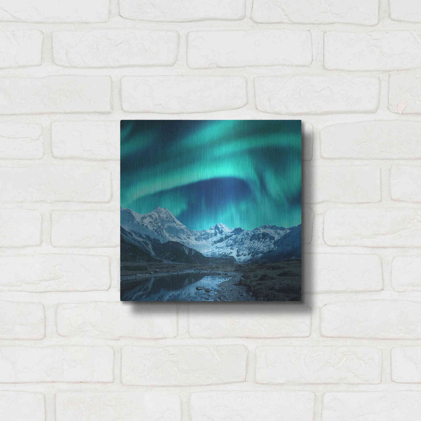 Luxe Metal Art 'Northern Lights Above Snow Covered Rocks' by Luxe Portfolio, Metal Wall Art,12x12