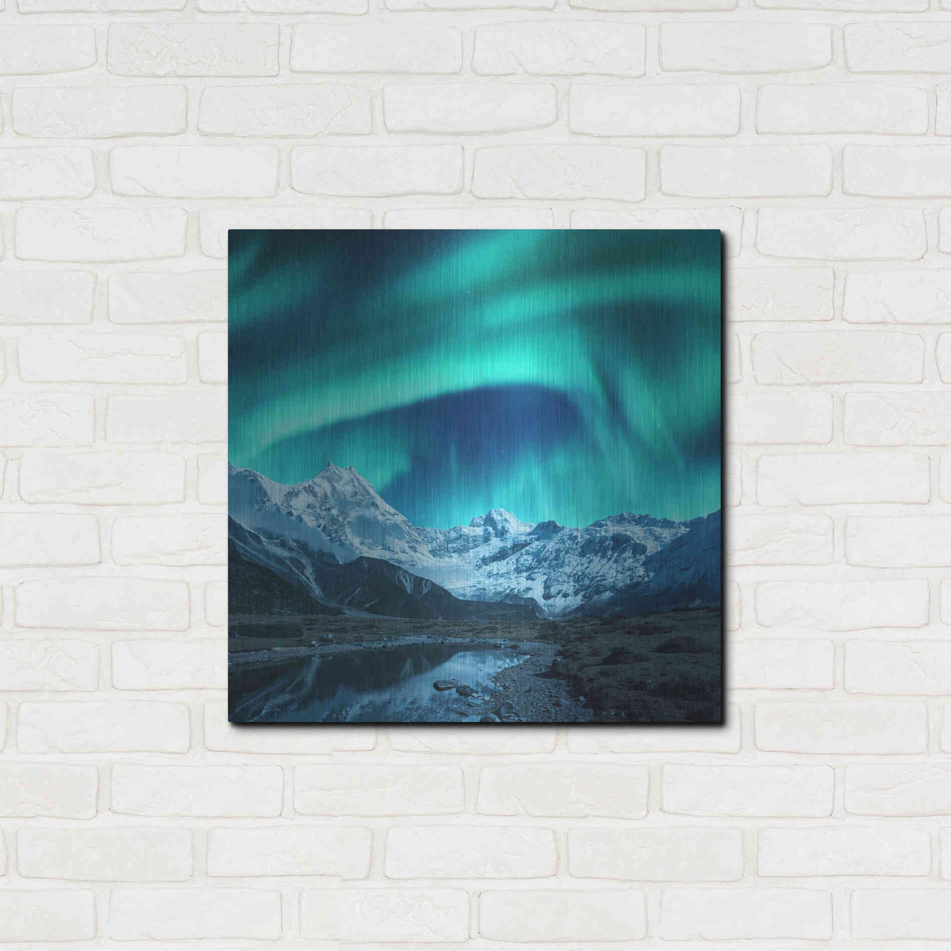 Luxe Metal Art 'Northern Lights Above Snow Covered Rocks' by Luxe Portfolio, Metal Wall Art,24x24