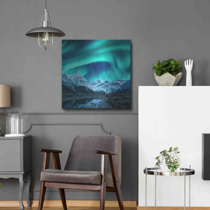 Luxe Metal Art 'Northern Lights Above Snow Covered Rocks' by Luxe Portfolio, Metal Wall Art,24x24