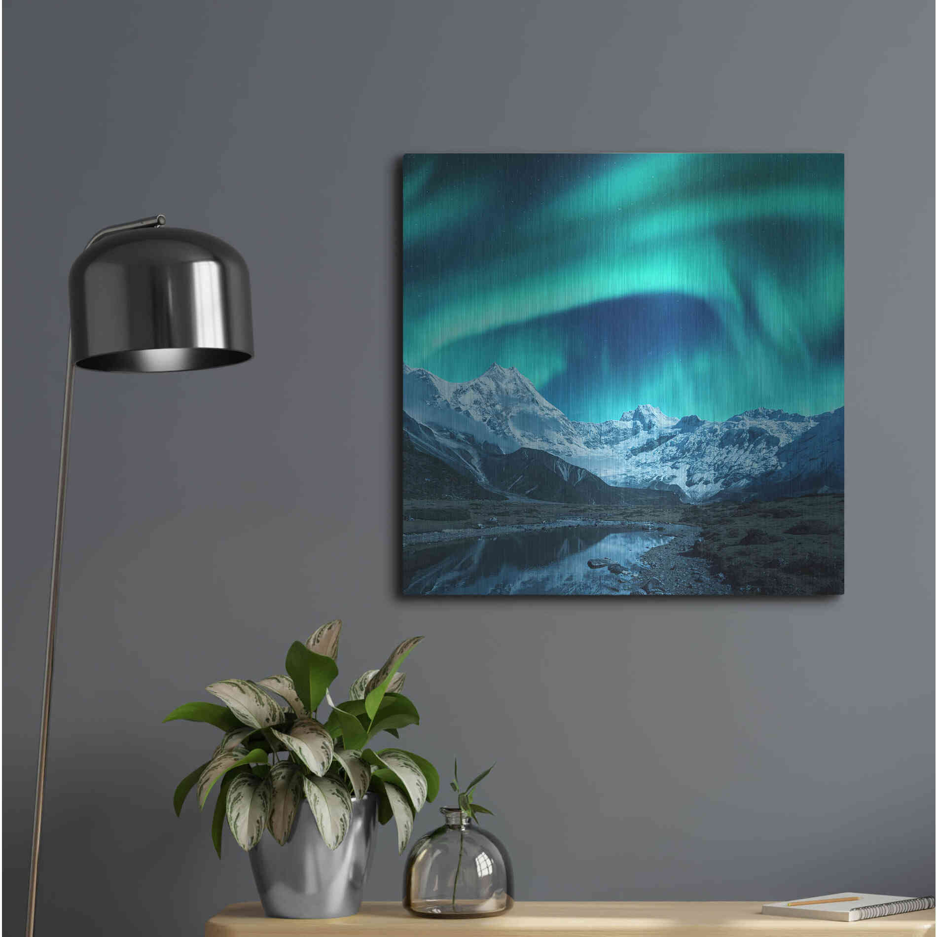 Luxe Metal Art 'Northern Lights Above Snow Covered Rocks' by Luxe Portfolio, Metal Wall Art,24x24