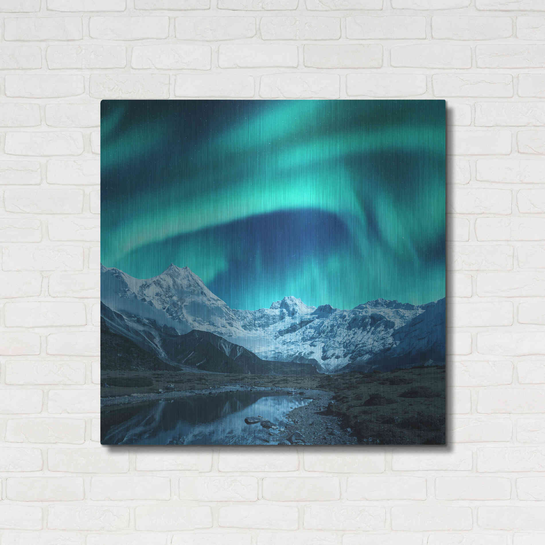 Luxe Metal Art 'Northern Lights Above Snow Covered Rocks' by Luxe Portfolio, Metal Wall Art,36x36