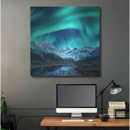 Luxe Metal Art 'Northern Lights Above Snow Covered Rocks' by Luxe Portfolio, Metal Wall Art,36x36