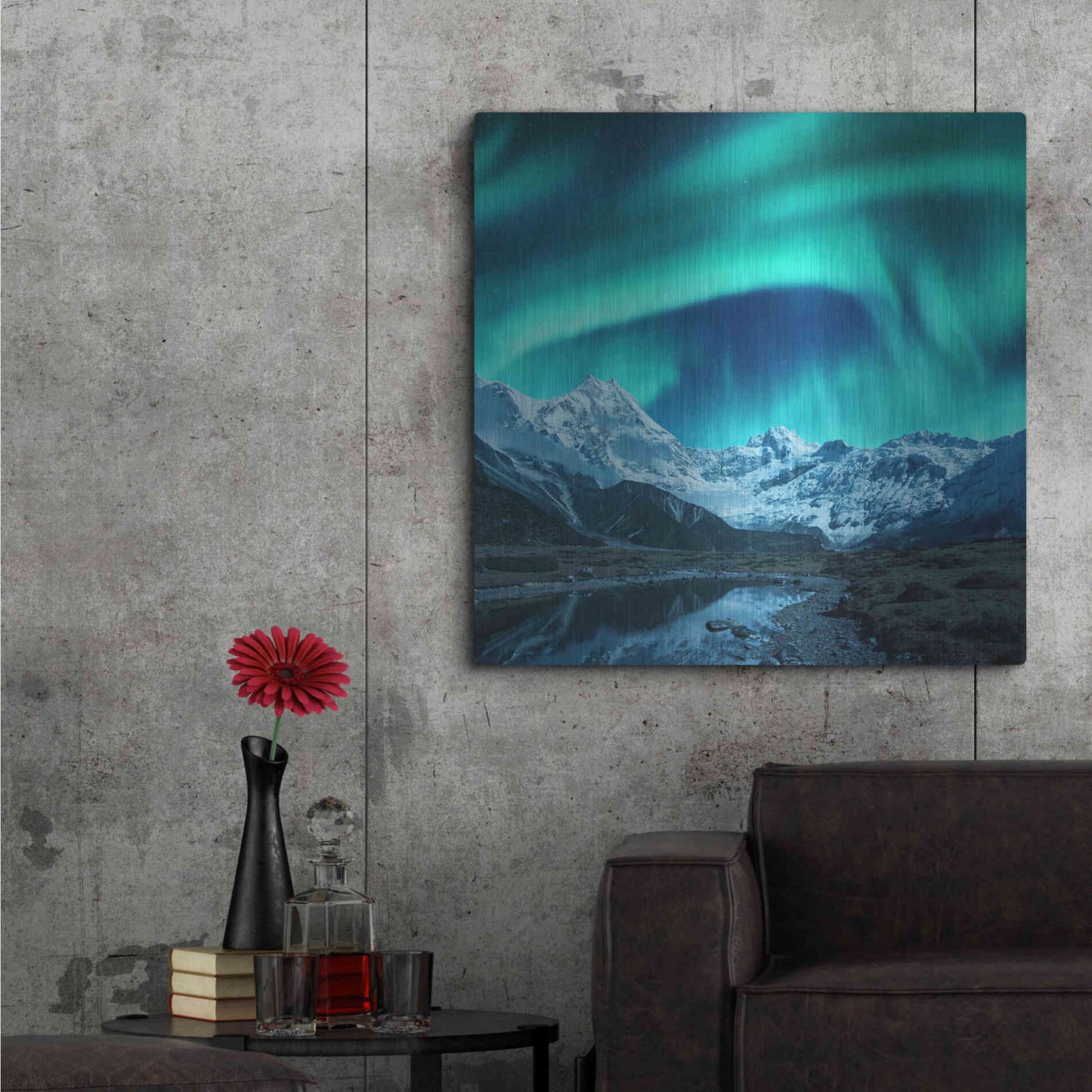 Luxe Metal Art 'Northern Lights Above Snow Covered Rocks' by Luxe Portfolio, Metal Wall Art,36x36