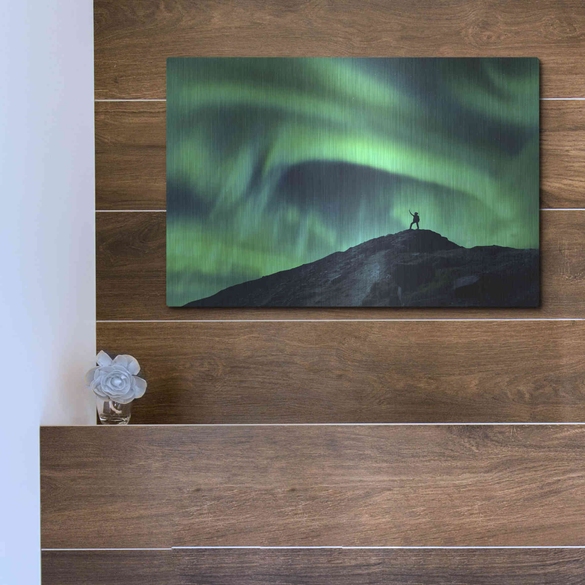 Luxe Metal Art 'Northern Lights And Woman' by Luxe Portfolio, Metal Wall Art,16x12