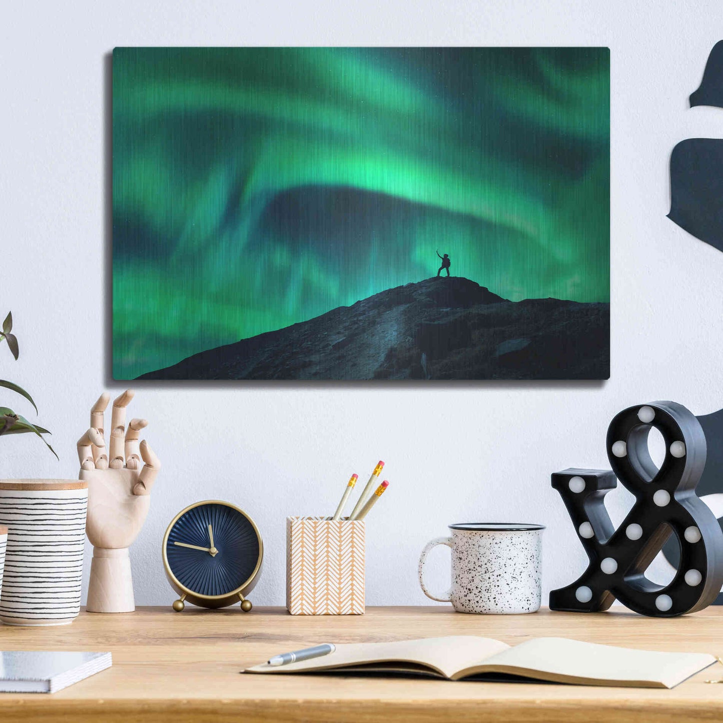 Luxe Metal Art 'Northern Lights And Woman' by Luxe Portfolio, Metal Wall Art,16x12