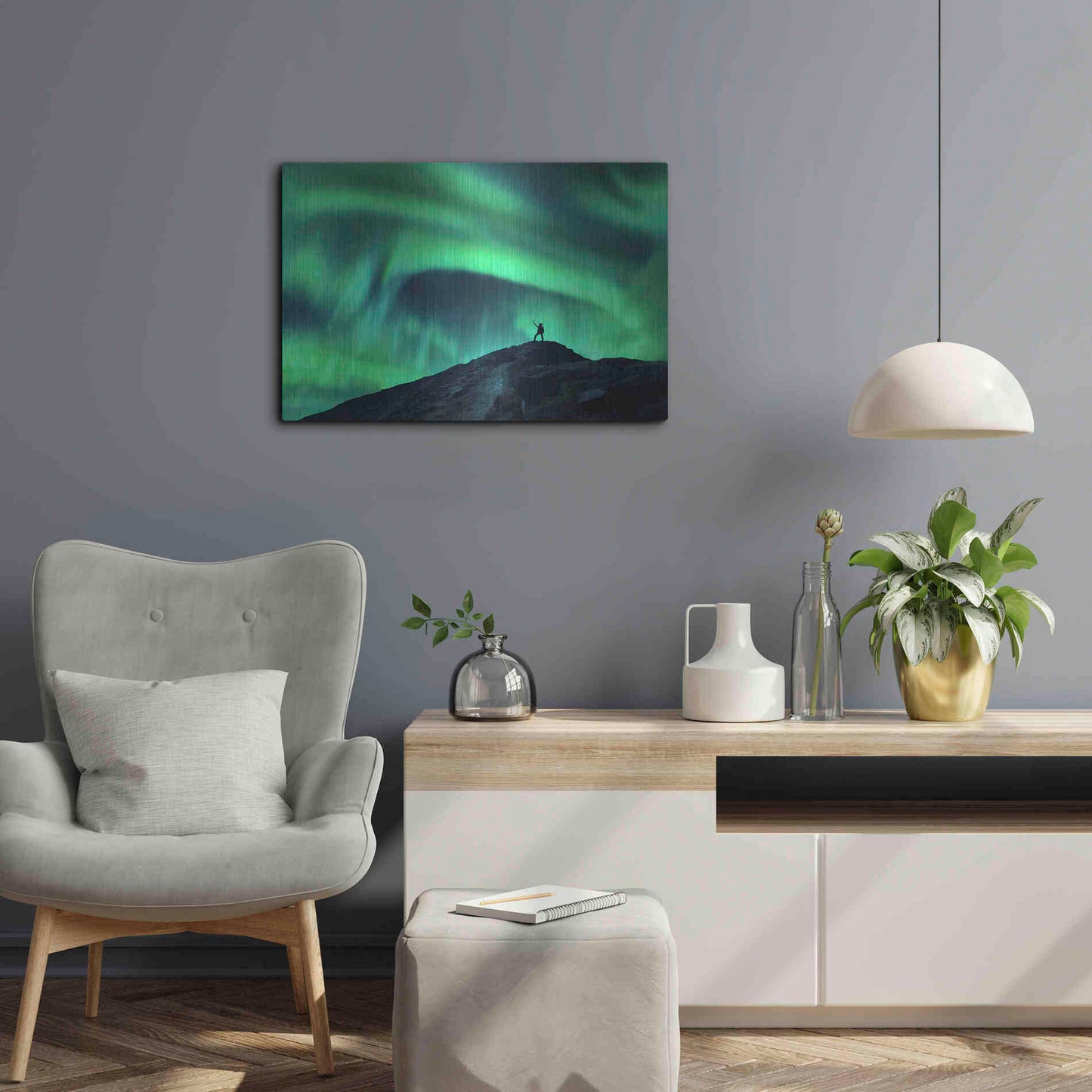 Luxe Metal Art 'Northern Lights And Woman' by Luxe Portfolio, Metal Wall Art,24x16
